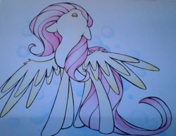 Size: 822x639 | Tagged: safe, artist:pinkamenaspy, fluttershy, pegasus, pony, bad camera angle, bubble, camera shot, long tail, looking up, spread wings, wings