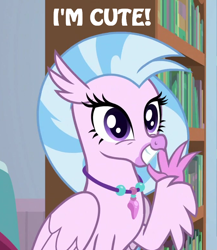 Size: 676x780 | Tagged: safe, edit, edited screencap, screencap, silverstream, a horse shoe-in, captain obvious, cropped, cute, diastreamies, grin, i'm cute, jewelry, necklace, smiling, solo, waving