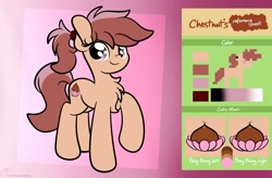 Size: 2048x1343 | Tagged: safe, artist:kimjoman, oc, oc only, oc:chestnut, earth pony, pony, commission, cutie mark, female, mare, reference sheet