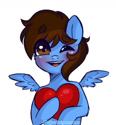 Size: 1200x1300 | Tagged: safe, artist:cottonsweets, oc, oc:pegasusgamer, pegasus, blushing, happy, heart, holiday, looking at you, one eye closed, smiling, valentine's day, wings, wink