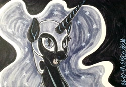 Size: 3913x2706 | Tagged: safe, artist:poecillia-gracilis19, nightmare moon, pony, inktober, inktober 2019, traditional art