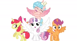 Size: 2000x1080 | Tagged: safe, apple bloom, cozy glow, scootaloo, sweetie belle, alicorn, pony, the ending of the end, alicornified, bloomicorn, cozycorn, cutie mark crusaders, harsher in hindsight, race swap, scootacorn, sweetiecorn, this will not end well, xk-class end-of-the-world scenario