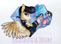 Size: 4876x3522 | Tagged: safe, artist:rikadiane, pony, crazy diamond, crossover, diamond, jojo's bizarre adventure, josuke higashikata, ponified, stand, traditional art