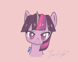 Size: 1024x820 | Tagged: safe, artist:7v30, twilight sparkle, pony, blushing, bust, cute, female, head only, looking at you, mare, no pupils, pink background, portrait, simple background, solo, twiabetes