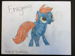 Size: 400x300 | Tagged: safe, artist:bigtimelatiaslover35, oc, oc only, oc:enigma, pegasus, pony, drawing, photo, solo, traditional art