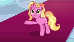 Size: 1920x1080 | Tagged: safe, screencap, luster dawn, pony, unicorn, the last problem, carpet, happy, smiling, solo, throne room