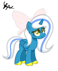 Size: 855x1047 | Tagged: safe, artist:skysunrisesyt, oc, oc only, alicorn, pony, alicorn oc, base used, bow, cute, female, golden eyes, hair bow, mare, signature, simple background, solo, transparent background