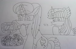 Size: 4014x2605 | Tagged: safe, artist:徐詩珮, fizzlepop berrytwist, glitter drops, princess twilight 2.0, spring rain, tempest shadow, twilight sparkle, twilight sparkle (alicorn), oc, oc:betty pop, oc:bubble sparkle, alicorn, pony, unicorn, the last problem, alicornified, bisexual, female, glitterlight, glittershadow, half-siblings, lesbian, lineart, magical lesbian spawn, mare, mother and child, mother and daughter, multiple parents, next generation, offspring, parent and child, parent:glitter drops, parent:spring rain, parent:tempest shadow, parent:twilight sparkle, parents:glittershadow, parents:sprglitemplight, parents:springdrops, parents:springshadow, parents:springshadowdrops, polyamory, race swap, shipping, siblings, sisters, sprglitemplight, springdrops, springlight, springshadow, springshadowdrops, tempestlight, traditional art