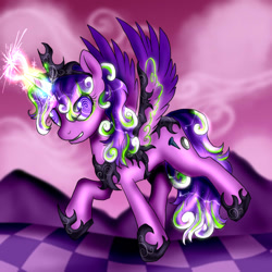 Size: 1000x1000 | Tagged: safe, artist:not-ordinary-pony, derpibooru exclusive, screwball, alicorn, pony, alicornified, chaos, discorded landscape, female, magic, mare, race swap, solo, swirly eyes, xk-class end-of-the-world scenario