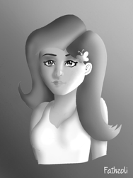 Size: 1200x1600 | Tagged: safe, artist:fathzoli, fluttershy, human, equestria girls, beautiful, black and white, bust, cute, gradient background, grayscale, halfbody, looking at you, monochrome, painting, portrait, simple background