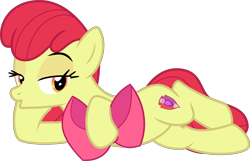 Size: 4306x2774 | Tagged: safe, artist:djdavid98 edits, artist:sollace, edit, editor:slayerbvc, apple bloom, earth pony, pony, growing up is hard to do, :o, adult, apple bloom's bow, bedroom eyes, bow, cropped, cute, cutie mark, draw me like one of your french girls, female, hair bow, lidded eyes, looking at you, lying down, mare, older, older apple bloom, on side, open mouth, simple background, solo, transparent background, vector, vector edit