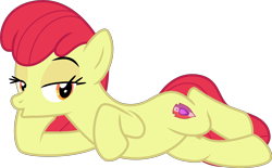 Size: 4306x2670 | Tagged: safe, artist:sollace, edit, editor:slayerbvc, apple bloom, earth pony, pony, growing up is hard to do, :o, accessory-less edit, adult, bedroom eyes, bow, cropped, cute, cutie mark, draw me like one of your french girls, female, lidded eyes, looking at you, lying down, mare, missing accessory, older, older apple bloom, on side, open mouth, simple background, solo, transparent background, vector, vector edit