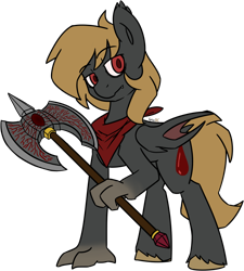 Size: 1280x1422 | Tagged: safe, artist:spheedc, oc, oc:bloodborn, axe, bat wings, battle axe, claws, clothes, commission, digital art, male, scarf, simple background, solo, stallion, transparent background, weapon, wings