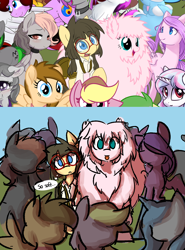 Size: 1030x1390 | Tagged: safe, artist:spheedc, oc, oc only, oc:fluffle puff, oc:sphee, earth pony, semi-anthro, :p, clothes, derpibooru community collaboration, digital art, female, filly, glasses, mare, thought bubble, tongue out