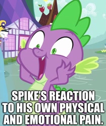 Size: 906x1079 | Tagged: safe, edit, edited screencap, editor:useraccount, screencap, spike, dragon, dragon dropped, abuse, caption, cropped, excited, funny, go to sleep garble, happy, image macro, implied spikeabuse, masochism, masochist, meme, shitposting, spike being spike, spikeabuse, text, truth