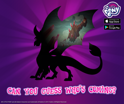 Size: 940x788 | Tagged: safe, gaius (dragon), dragon, app store, gameloft, google play, purple background, silhouette, spread wings, text, wings