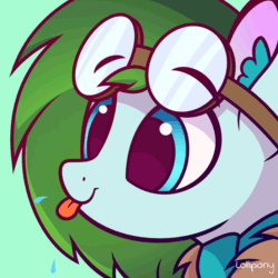 Size: 2000x2000 | Tagged: safe, artist:lollipony, part of a set, oc, oc only, oc:gryph xander, pegasus, pony, animated, clothes, cute, ear fluff, gif, goggles, gradient mane, pbbtt, raspberry, scarf, solo, tongue out, ych result