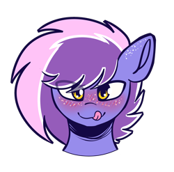 Size: 3102x3065 | Tagged: safe, artist:tuzz-arts, oc, oc only, oc:berry frost, earth pony, pony, blushing, freckles, lidded eyes, simple background, solo, tongue out, transparent background