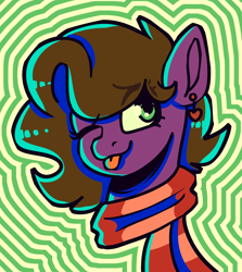 Size: 2388x2681 | Tagged: safe, artist:tuzz-arts, oc, oc only, oc:befish, pegasus, pony, clothes, ear piercing, earring, jewelry, one eye closed, piercing, scarf, simple background, solo, tongue out, wink