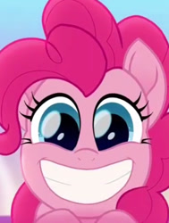 Size: 331x438 | Tagged: safe, screencap, pinkie pie, earth pony, pony, rainbow roadtrip, cropped, looking at you, smiling, solo