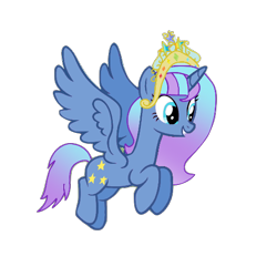 Size: 538x538 | Tagged: safe, artist:crystal twilight, artist:starlight brilliant, oc, oc only, oc:starlight resplendent, alicorn, pony, alicorn oc, crown, female, flying, jewelry, regalia, simple background, solo, tail, transparent background, wings