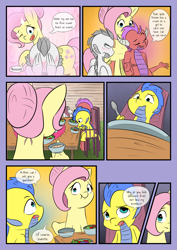 Size: 2893x4092 | Tagged: safe, artist:mustachedbain, fluttershy, oc, oc:august, oc:izen, oc:rexion, dragon, pegasus, pony, comic:my dragon children, blushing, comic, older, older fluttershy