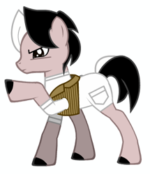 Size: 341x396 | Tagged: safe, artist:lavvythejackalope, earth pony, pony, pony creator, bags under eyes, clothes, colored hooves, frown, male, ponified, raised hoof, simple background, solo, stallion, sweeny todd, two toned mane, white background