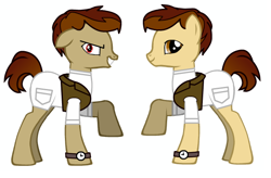 Size: 626x410 | Tagged: safe, artist:lavvythejackalope, earth pony, pony, pony creator, clothes, crossover, death note, duo, evil grin, grin, light yagami, male, ponified, raised hoof, smiling, stallion, vest, watch, wristwatch