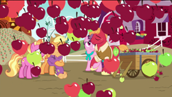 Size: 1920x1080 | Tagged: safe, derpibooru import, edit, edited screencap, screencap, applejack, big macintosh, little mac, luster dawn, sugar belle, earth pony, pony, unicorn, the last problem, apple, aunt and nephew, barn, brother and sister, carrot, colt, father and child, father and son, female, foal, food, happy, holding hooves, hug, husband and wife, male, mare, mother and child, mother and son, older, older applejack, older big macintosh, older sugar belle, parent and child, removed eyebag edit, scene transition, shipping, siblings, smiling, stallion, straight, sugarmac, sweet apple acres, wagon