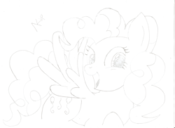 Size: 7013x5100 | Tagged: safe, artist:kippershy, surprise, pegasus, pony, female, lineart, mare, monochrome, open mouth, pencil drawing, smiling, solo, traditional art