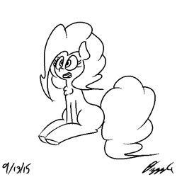 Size: 512x512 | Tagged: safe, artist:ozzyg, pinkie pie, earth pony, pony, female, mare, monochrome, sitting, solo