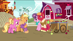 Size: 1920x1080 | Tagged: safe, derpibooru import, edit, edited screencap, screencap, applejack, big macintosh, little mac, luster dawn, sugar belle, dog, earth pony, pony, unicorn, the last problem, apple, aunt and nephew, barn, big sugar, brandy (g4), brother and sister, carrot, colt, cookie (character), eyes closed, father and child, father and son, female, foal, food, fritter (character), granny smith's scarf, happy, hug, husband and wife, male, mare, mother and child, mother and son, older, older applejack, older big macintosh, older sugar belle, parent and child, removed eyebag edit, siblings, smiling, stallion, sweet apple acres, wagon, wichita (character)