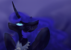 Size: 910x646 | Tagged: safe, artist:brendalobinha, nightmare moon, alicorn, pony, bust, ear fluff, female, looking at you, mare, solo