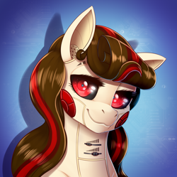 Size: 3360x3348 | Tagged: safe, artist:dankflank, oc, oc only, oc:vocal pitch, pony, robot, robot pony, android, bust, female, simple background, solo