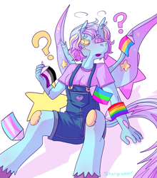 Size: 1633x1857 | Tagged: safe, artist:php93, oc, oc:stargrazer, anthro, changedling, changeling, changeling oc, confused, pride, pride flag, transgender pride flag