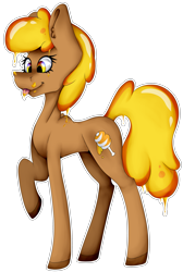 Size: 2305x3430 | Tagged: safe, artist:chazmazda, oc, pony, :p, cartoon, colored, commission, commissions open, digital art, drip, dripping, flat colors, food, fullbody, honey, my little pony, outline, raffle, raffle prize, raffle winner, shade, shading, solo, tongue out