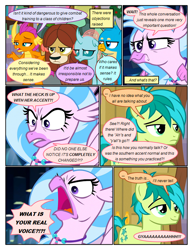 Size: 612x792 | Tagged: safe, artist:newbiespud, edit, edited screencap, screencap, gallus, ocellus, sandbar, silverstream, smolder, yona, changedling, changeling, classical hippogriff, dragon, earth pony, griffon, hippogriff, pony, yak, comic:friendship is dragons, ..., angry, annoyed, book, bookshelf, comic, dialogue, dragoness, female, frown, grin, male, screencap comic, smiling, student six, suspicious, yelling