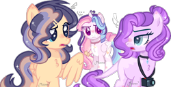 Size: 1248x640 | Tagged: safe, artist:moon-rose-rosie, oc, oc only, oc:bright dusk, oc:celestial moon, oc:esmeralda, alicorn, dracony, hybrid, pegasus, pony, base used, camera, female, interspecies offspring, magical lesbian spawn, mare, offspring, parent:flash sentry, parent:rainbow dash, parent:rarity, parent:spike, parent:sunset shimmer, parent:twilight sparkle, parents:flashimmer, parents:sparity, parents:twidash, simple background, transparent background