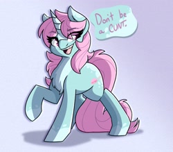 Size: 4000x3500 | Tagged: safe, artist:modularpon, oc, oc only, oc:scoops, pony, unicorn, cunt, female, horn, mare, solo, swearing, vulgar