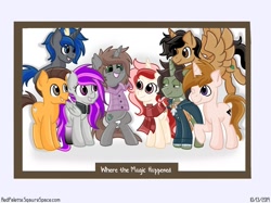 Size: 1280x958 | Tagged: safe, artist:redpalette, oc, oc:cotton rose, oc:red palette, alicorn, earth pony, pegasus, pony, unicorn, alicorn oc, cute, framed picture, friends, group photo, smiling