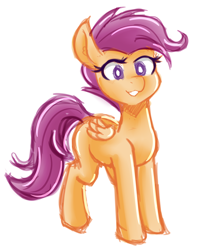 Size: 750x950 | Tagged: safe, artist:jovalic, scootaloo, pegasus, pony, colored, female, filly, simple background, sketch, solo, white background