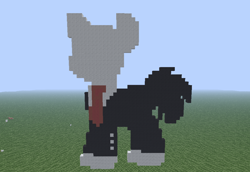 Size: 1024x705 | Tagged: safe, artist:artsy46, oc, oc:slenderman, earth pony, pony, clothes, grass, male, minecraft, minecraft pixel art, necktie, no face, photo, pixel art, suit