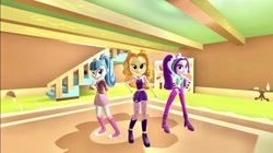 Size: 1024x575 | Tagged: safe, artist:undeadponysoldier, adagio dazzle, aria blaze, sonata dusk, equestria girls, rainbow rocks, 3d, cute, female, fluttershy's cottage, gmod, looking at you, stairs, the dazzlings, trio