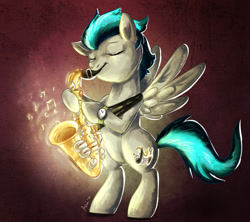 Size: 1691x1500 | Tagged: safe, artist:avui, oc, oc only, pegasus, music, music notes, musical instrument, saxophone, solo, watch