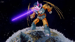 Size: 1500x844 | Tagged: safe, edit, twilight sparkle, unicorn, faic, laser, pudding face, the transformers: the movie, transformers, twilicron, unicorn-unicron confusion, unicron