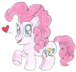 Size: 399x376 | Tagged: safe, artist:logan jones, pinkie pie, earth pony, pony, cute, drawing, heart, traditional art