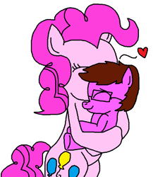 Size: 629x724 | Tagged: safe, artist:logan jones, pinkie pie, oc, oc:logan berry, pony, babysitting, carrying, colt, cradling, glasses, heart, holding a pony, kiss on the head, kissing, male, motherly, motherly love, younger