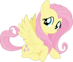 Size: 7073x6000 | Tagged: safe, artist:pink1ejack, fluttershy, pegasus, pony, absurd resolution, cute, female, kotobukiya, kotobukiya fluttershy, looking at you, mare, shyabetes, simple background, sitting, smiling, solo, spread wings, three quarter view, transparent background, vector, wings