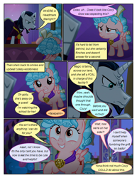 Size: 612x792 | Tagged: safe, artist:newbiespud, edit, edited screencap, screencap, chancellor neighsay, cozy glow, pegasus, pony, unicorn, comic:friendship is dragons, angry, annoyed, chair, comic, desk, dialogue, female, filly, freckles, grin, looking down, looking up, male, nervous, raised hoof, screencap comic, sitting, smiling, stallion, table