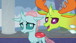 Size: 732x412 | Tagged: safe, screencap, ocellus, thorax, changedling, changeling, school daze, changeling king, cute, diaocelles, female, king thorax, looking at each other, male, thorabetes